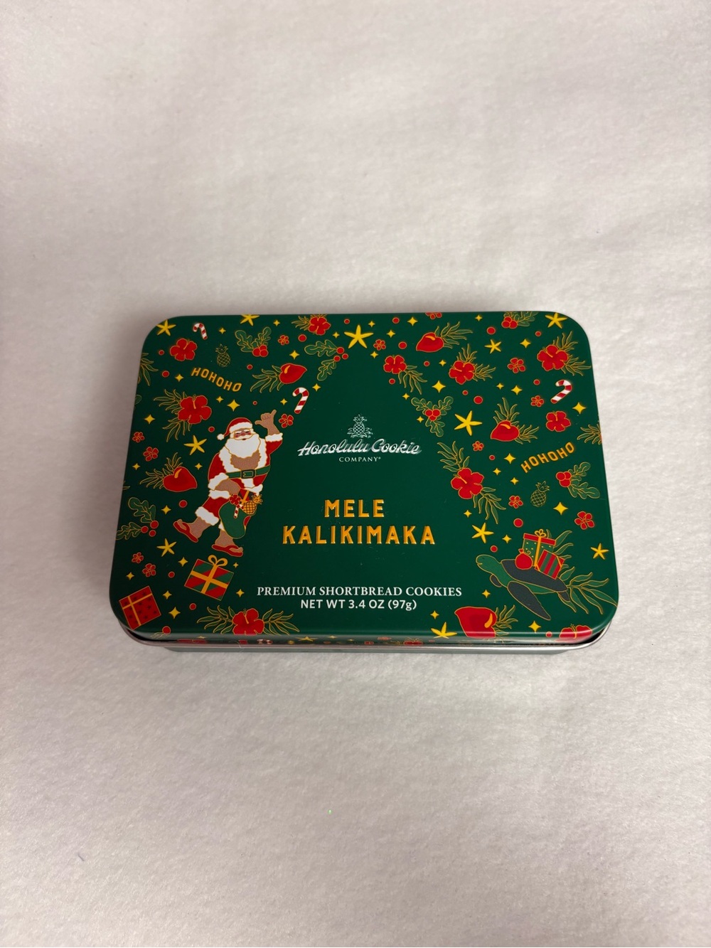HONOLULU COOKIE COMPANY Mele Kalikimaka Green Holiday EMPTY Cookie Tin Christmas